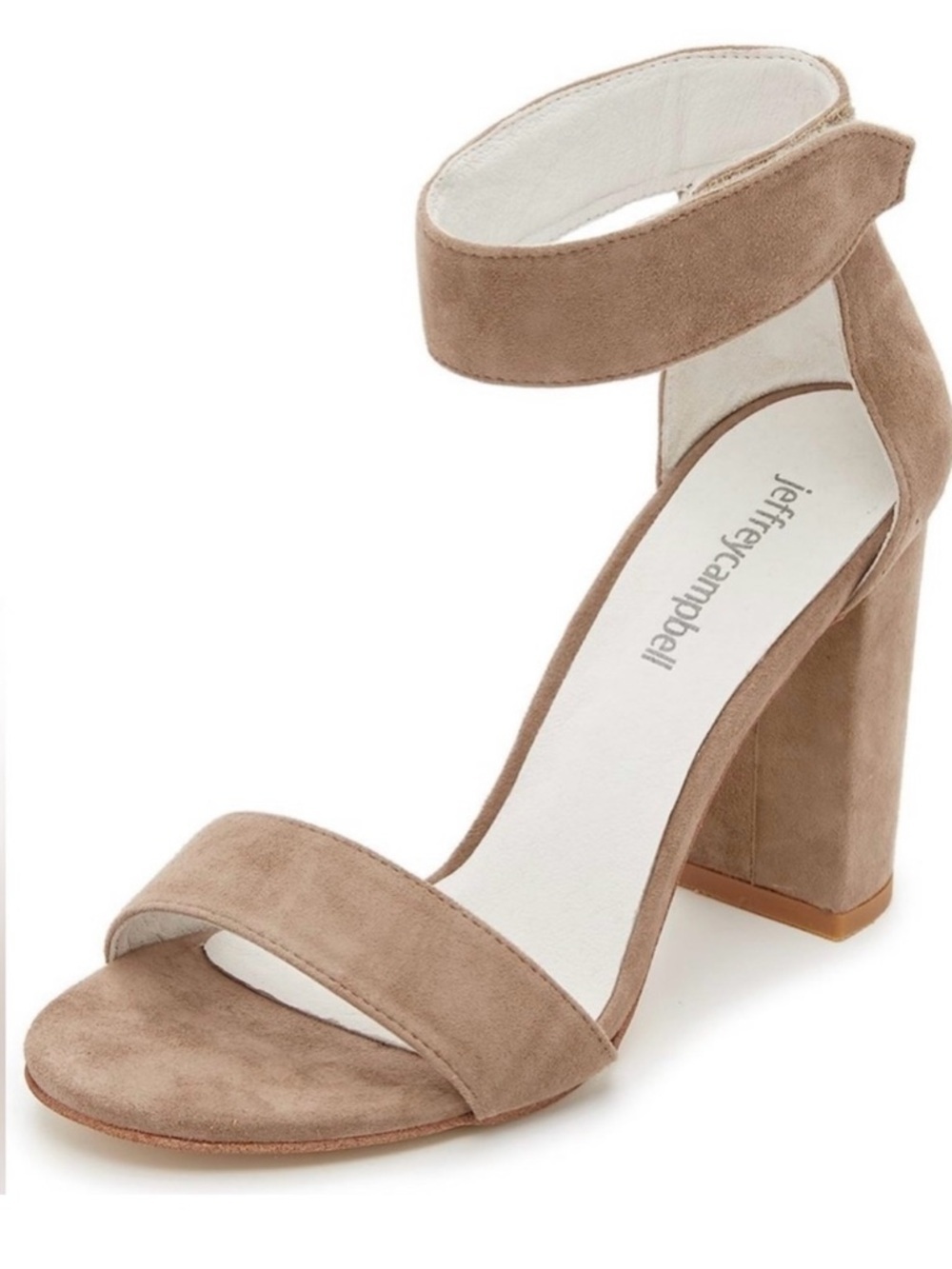 Jeffrey Campbell Lindsay Beige Suede Heel Sandal Size 8.5 Open Toe Ankle Strap